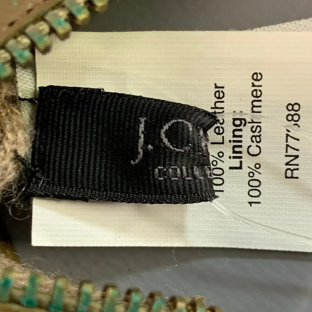 J.CREW Size S Green Olive Leather Cashmere Lined Gloves